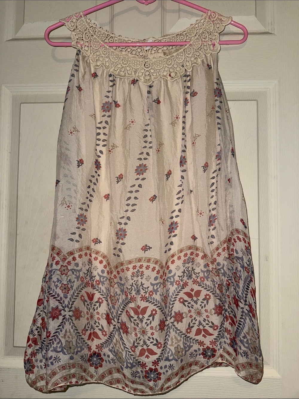 Women's Cream Floral Lace-Trim Tank Top